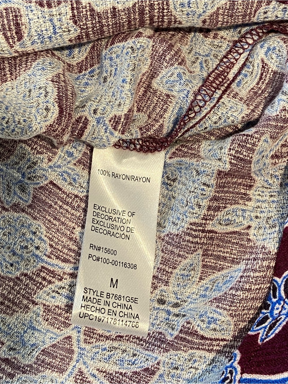 NWT Women's Democracy Medium Button Up Shirt Blouse Burgundy Blue 3/4 Sleeve Top - Picture 10 of 10